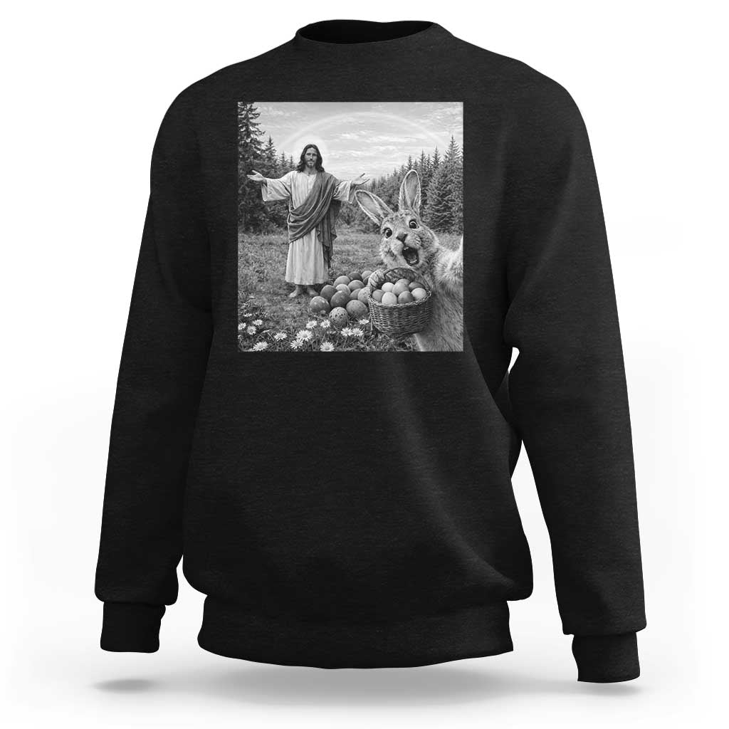 Funny Easter Jesus Sweatshirt Christian Jesus Bunny Selfie Religious
