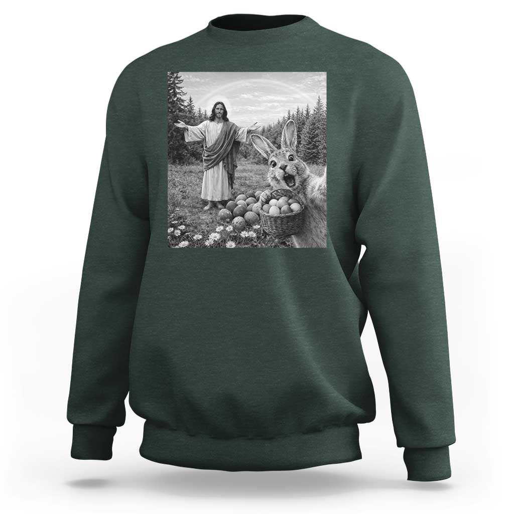 Funny Easter Jesus Sweatshirt Christian Jesus Bunny Selfie Religious