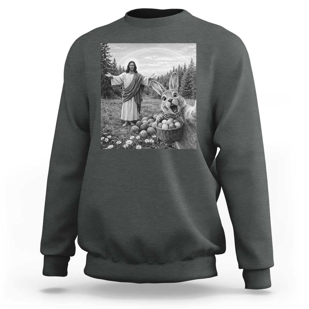 Funny Easter Jesus Sweatshirt Christian Jesus Bunny Selfie Religious