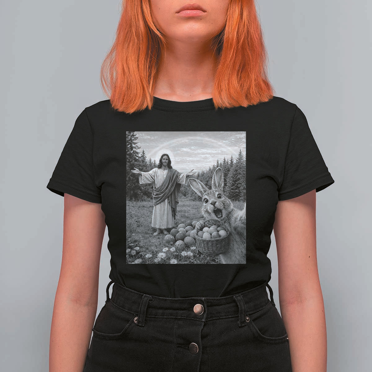 Funny Easter Jesus T Shirt For Women Christian Jesus Bunny Selfie Religious