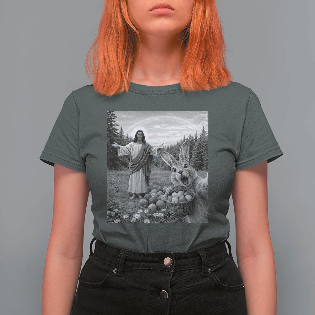 Funny Easter Jesus T Shirt For Women Christian Jesus Bunny Selfie Religious