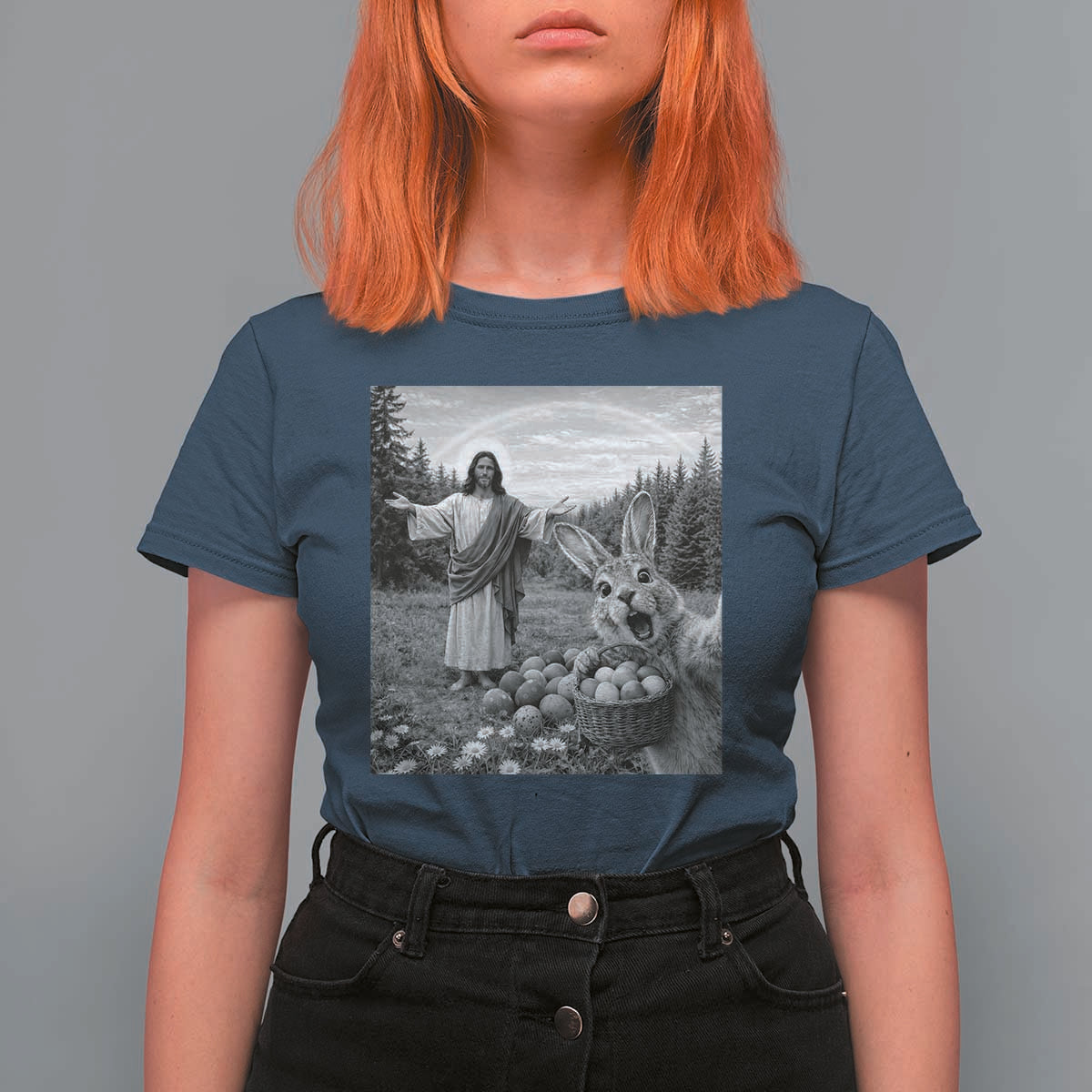 Funny Easter Jesus T Shirt For Women Christian Jesus Bunny Selfie Religious