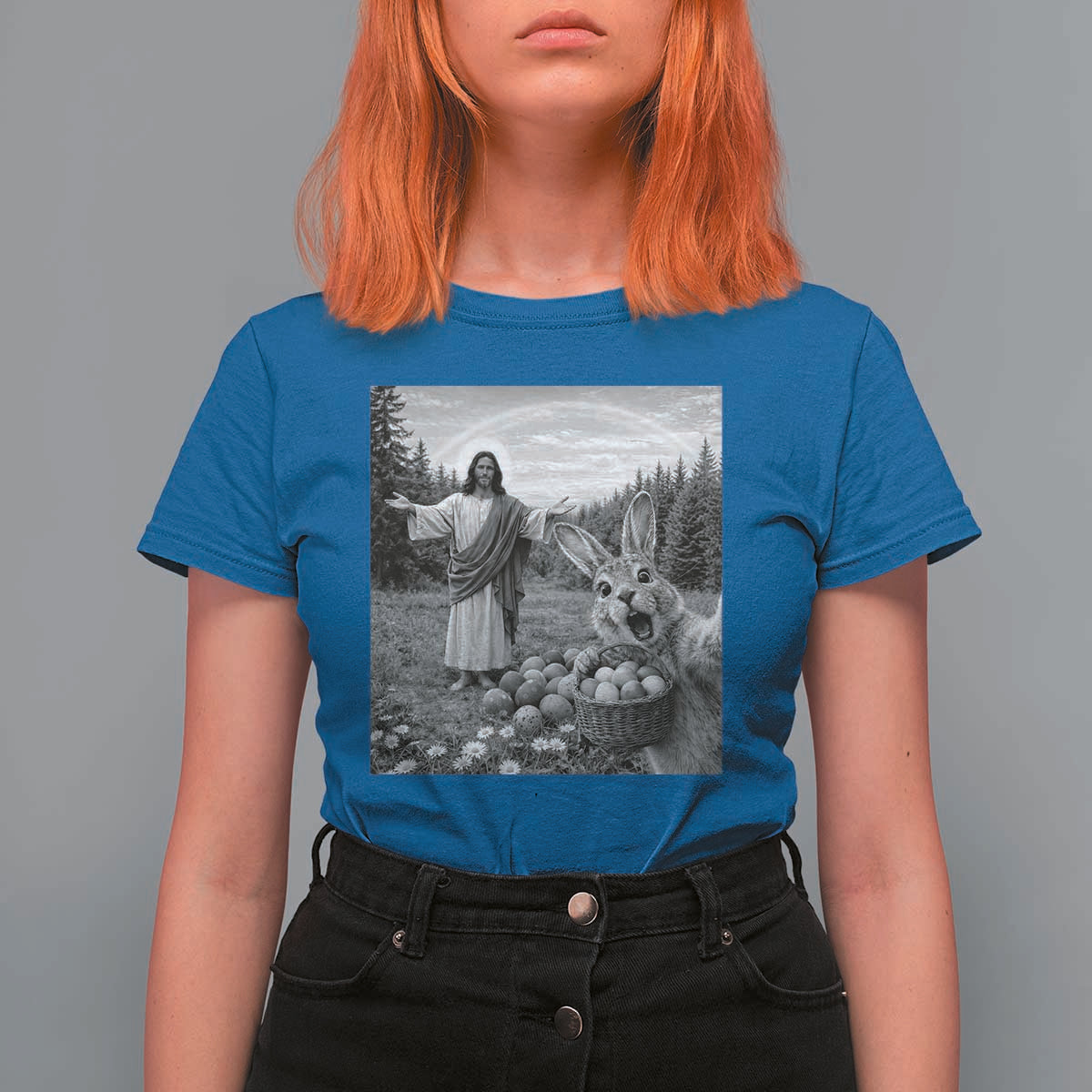 Funny Easter Jesus T Shirt For Women Christian Jesus Bunny Selfie Religious