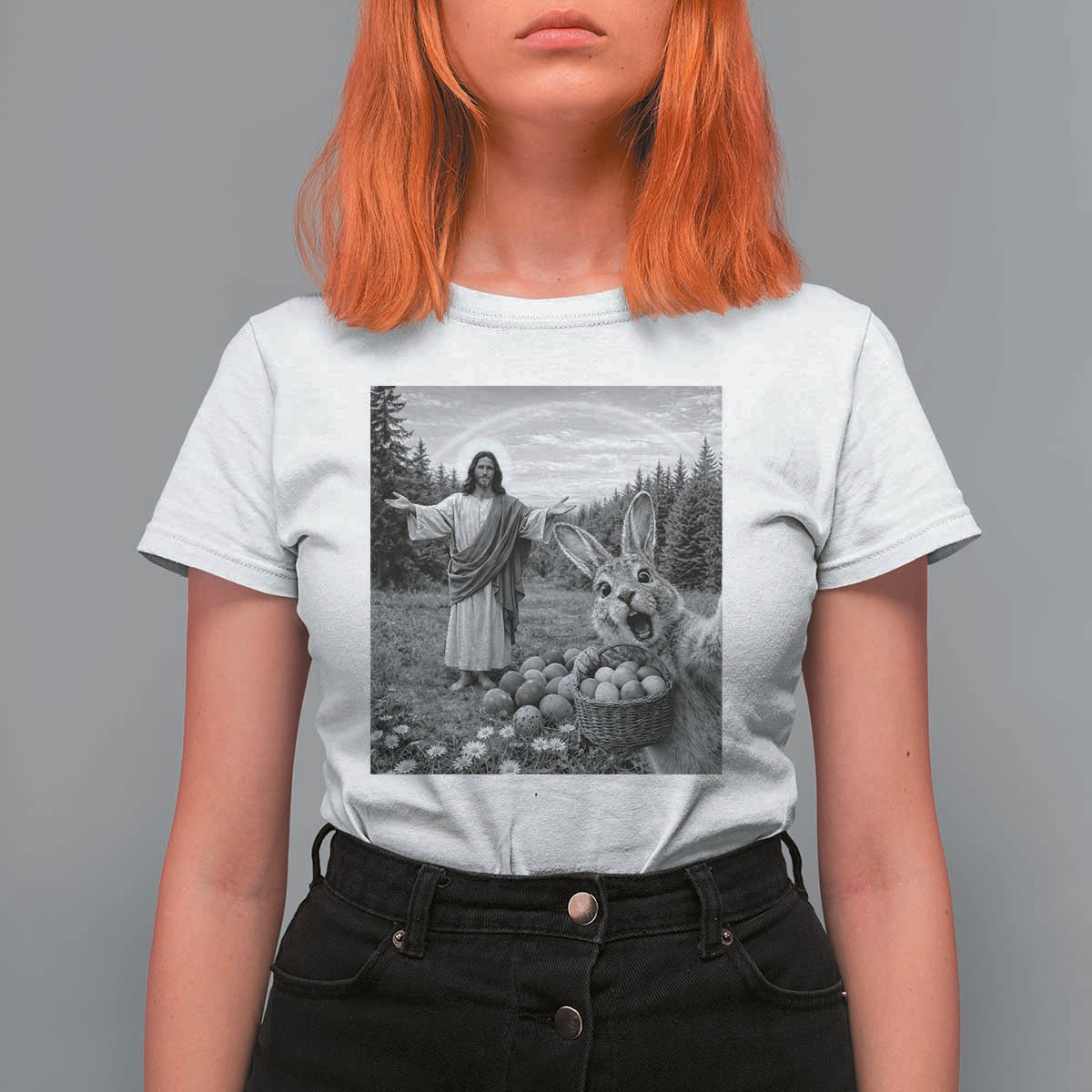 Funny Easter Jesus T Shirt For Women Christian Jesus Bunny Selfie Religious