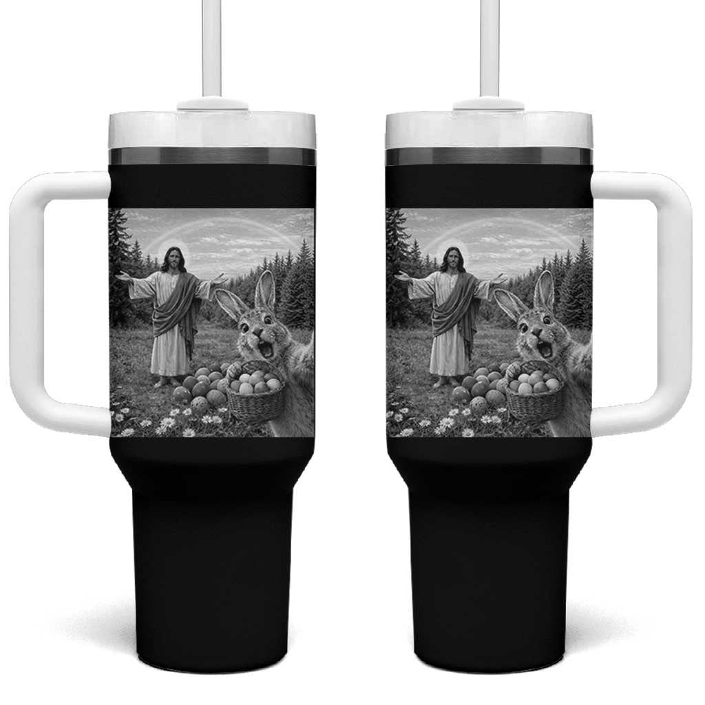 Funny Easter Jesus Tumbler With Handle Christian Jesus Bunny Selfie Religious