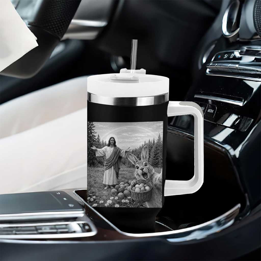 Funny Easter Jesus Tumbler With Handle Christian Jesus Bunny Selfie Religious