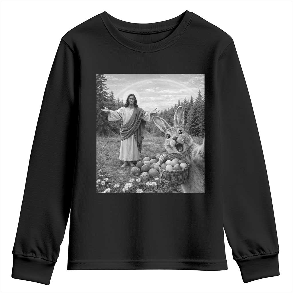 Funny Easter Jesus Youth Sweatshirt Christian Jesus Bunny Selfie Religious