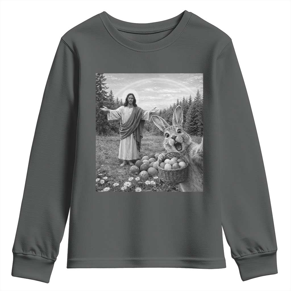 Funny Easter Jesus Youth Sweatshirt Christian Jesus Bunny Selfie Religious