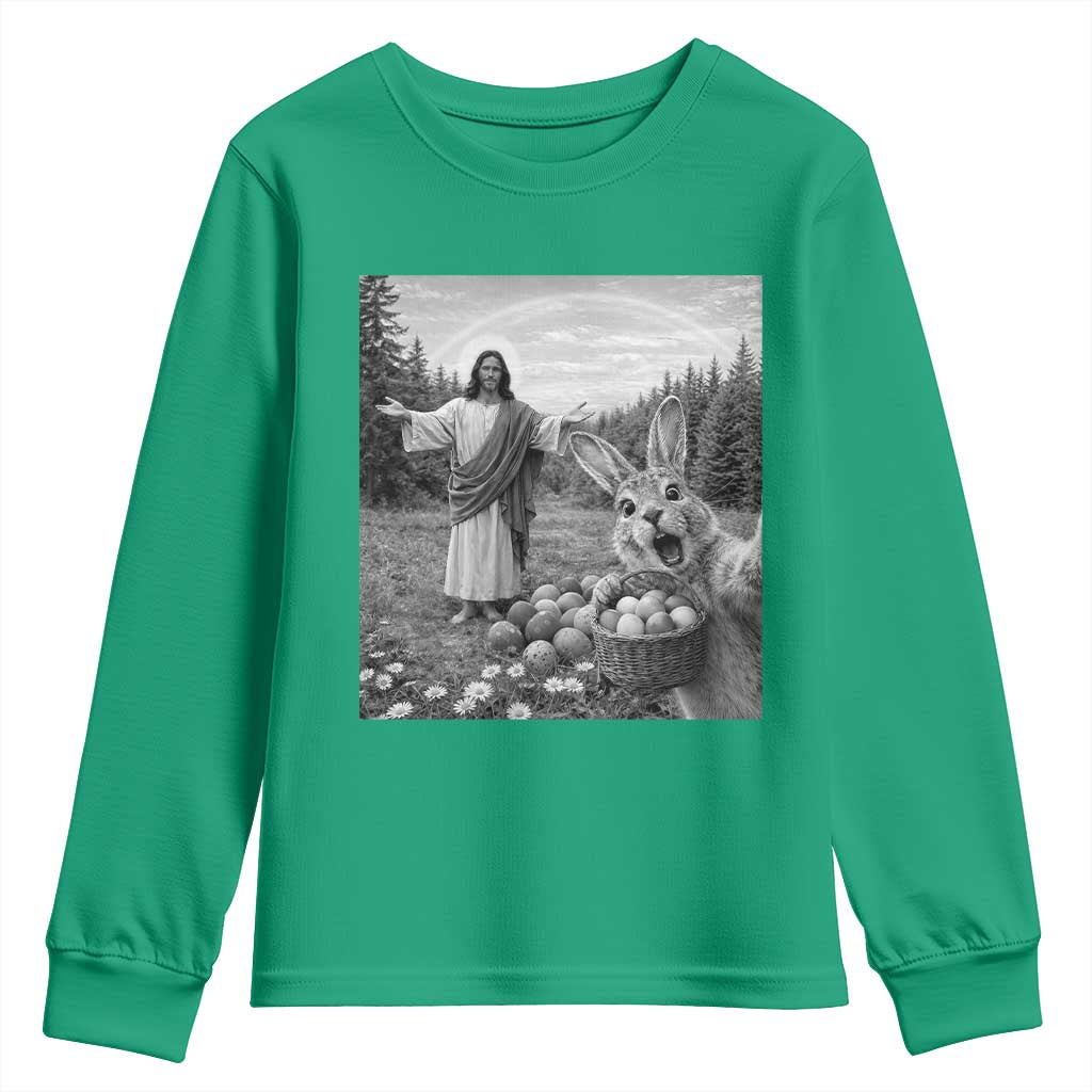 Funny Easter Jesus Youth Sweatshirt Christian Jesus Bunny Selfie Religious