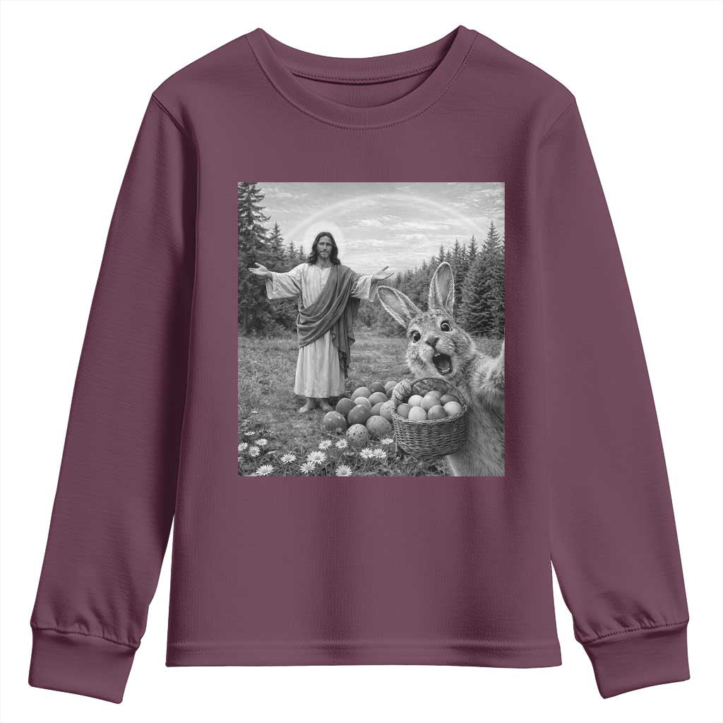 Funny Easter Jesus Youth Sweatshirt Christian Jesus Bunny Selfie Religious