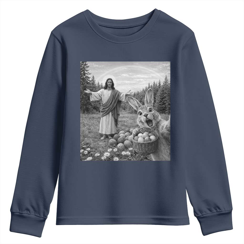 Funny Easter Jesus Youth Sweatshirt Christian Jesus Bunny Selfie Religious