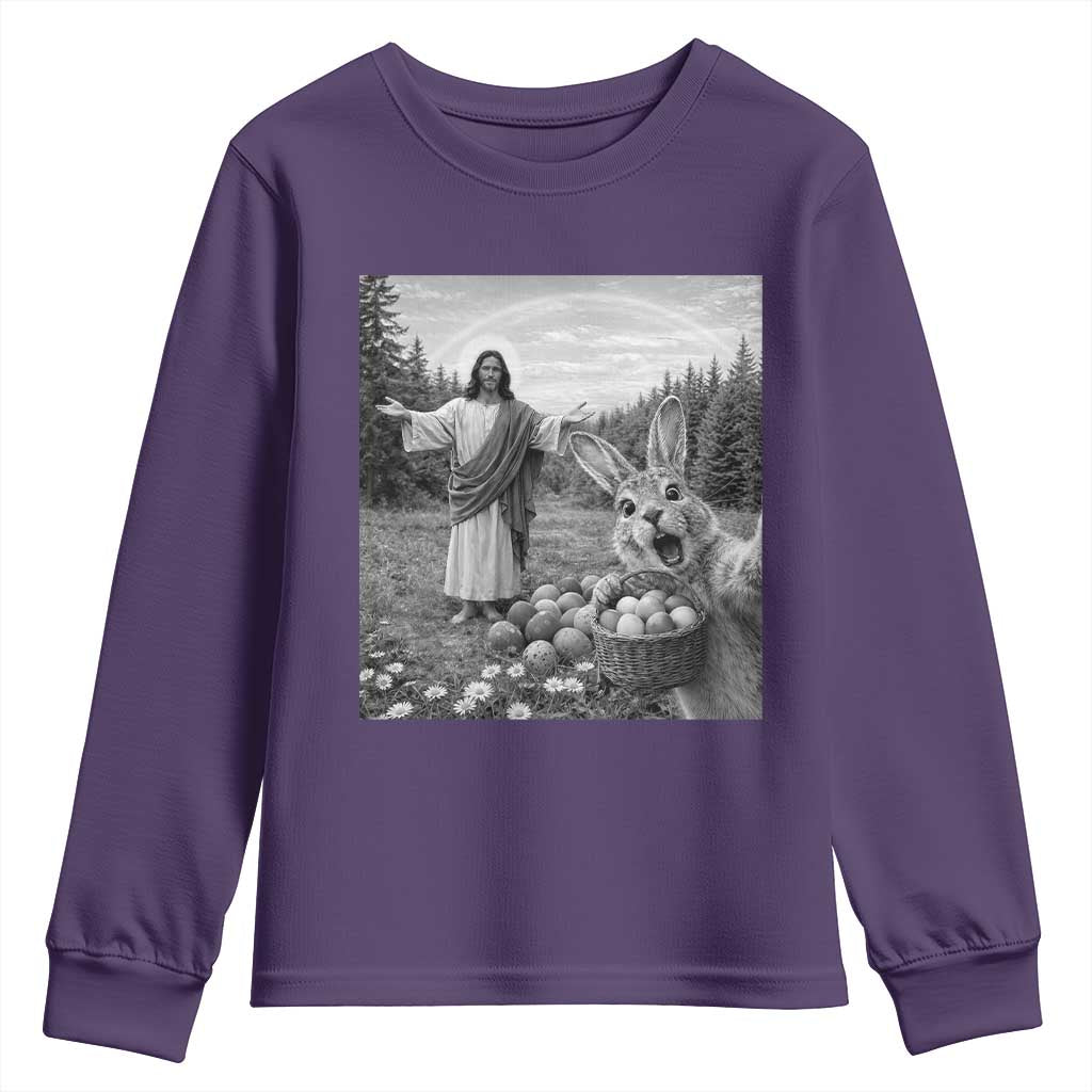 Funny Easter Jesus Youth Sweatshirt Christian Jesus Bunny Selfie Religious