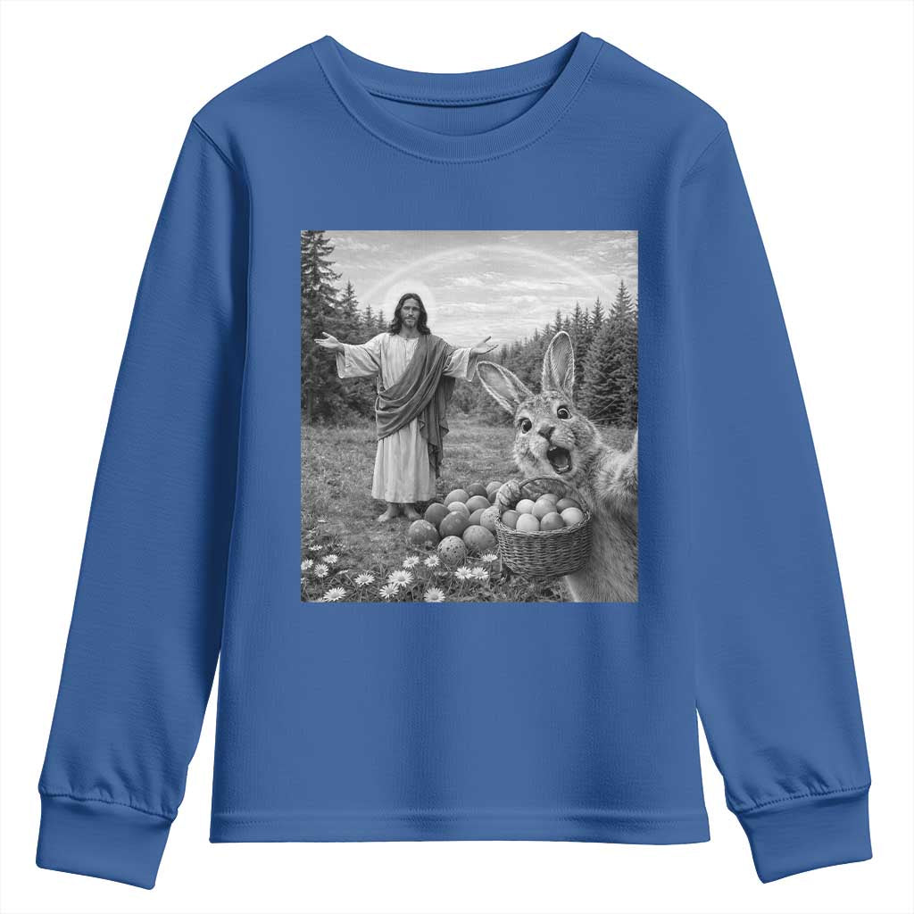Funny Easter Jesus Youth Sweatshirt Christian Jesus Bunny Selfie Religious