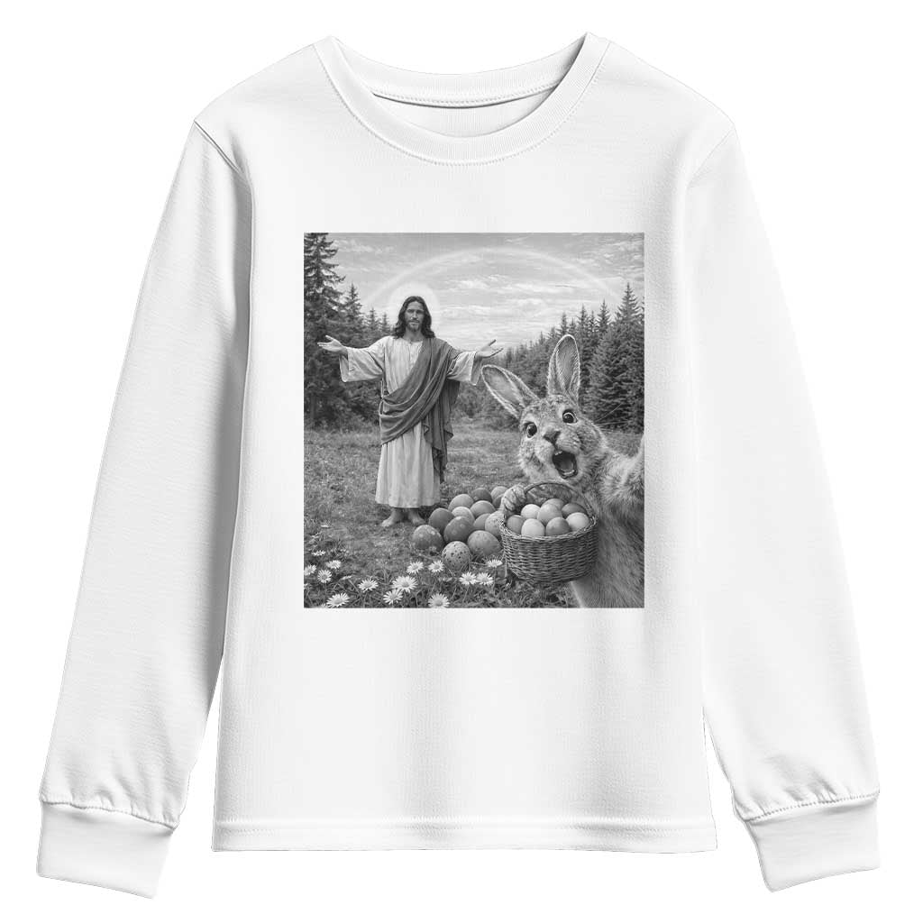 Funny Easter Jesus Youth Sweatshirt Christian Jesus Bunny Selfie Religious