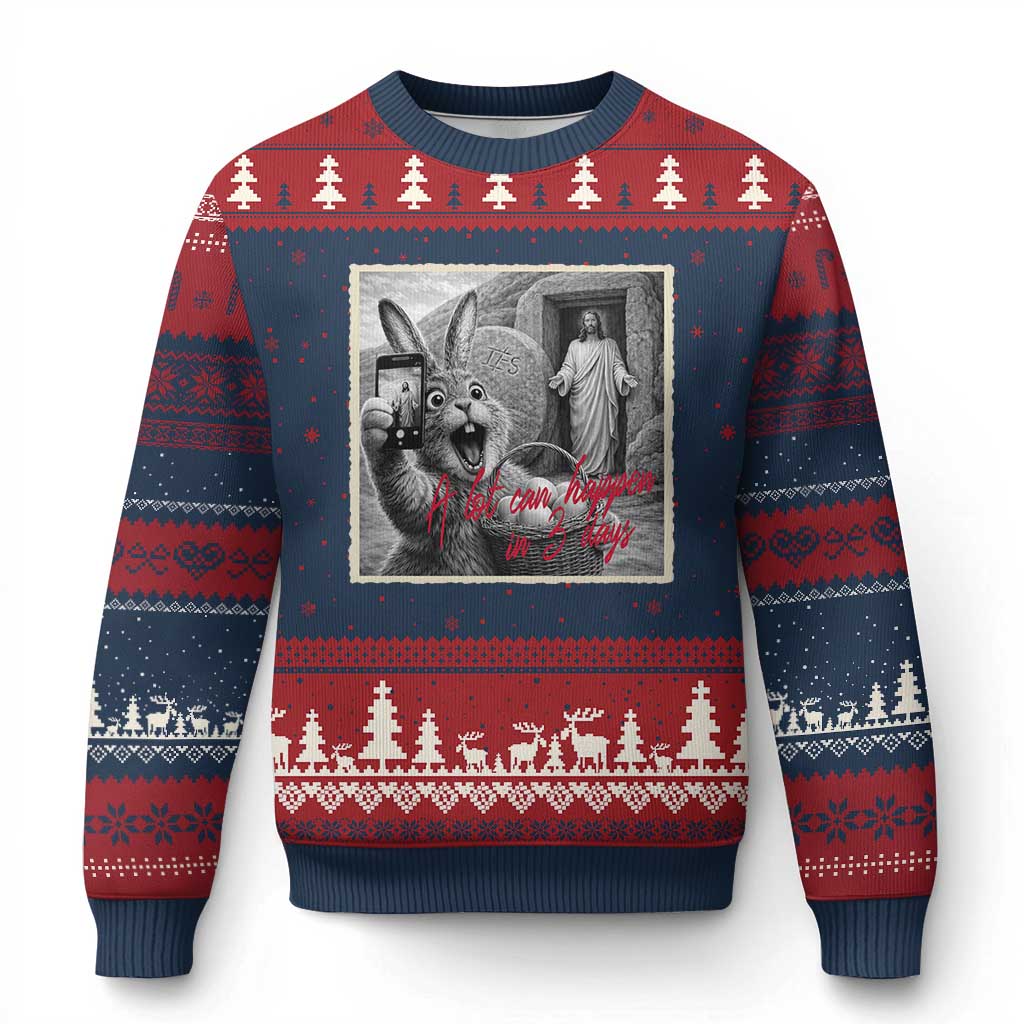 Funny Easter Jesus Ugly Christmas Sweater Christian Jesus Come Back Bunny Selfie