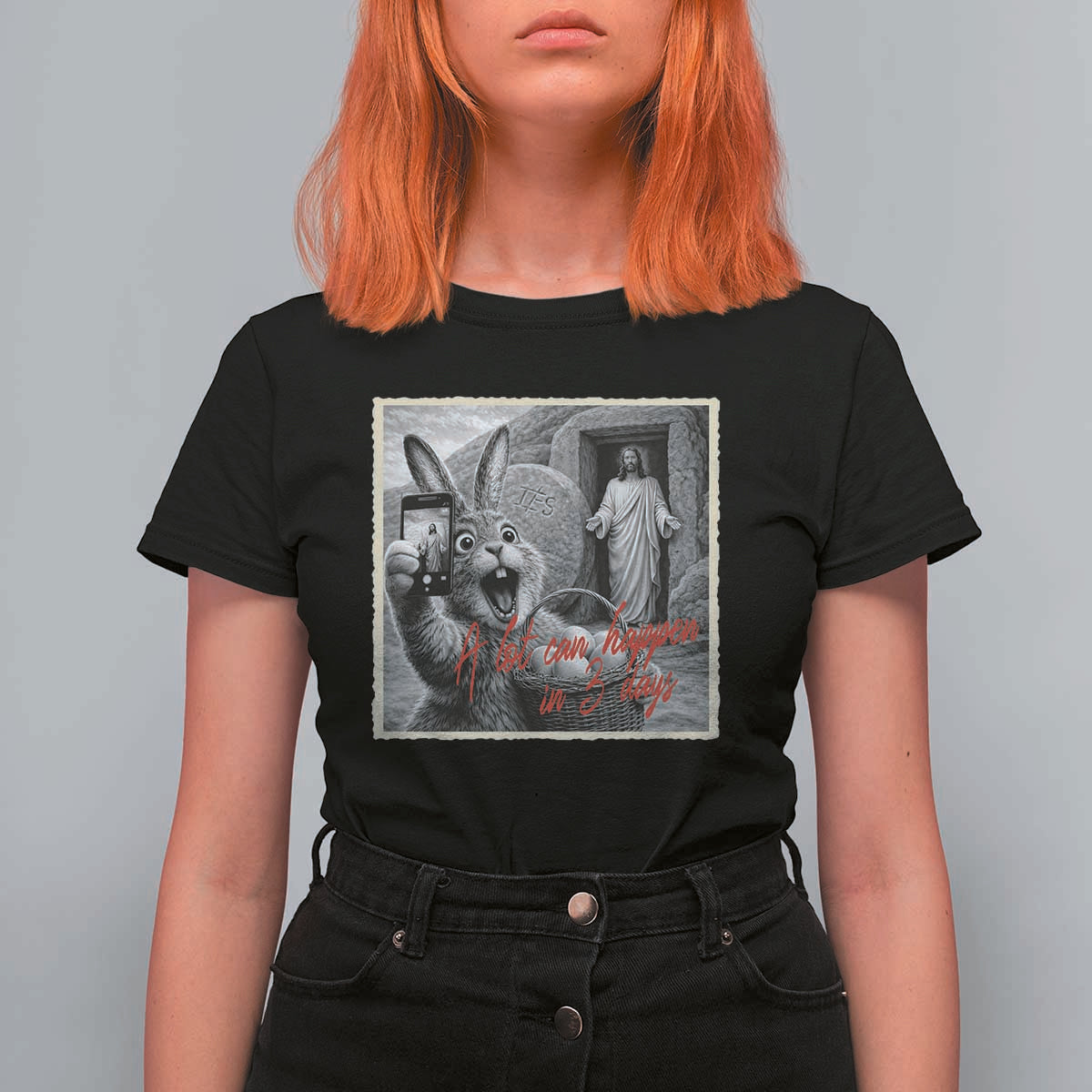 Funny Easter Jesus T Shirt For Women Christian Jesus Come Back Bunny Selfie