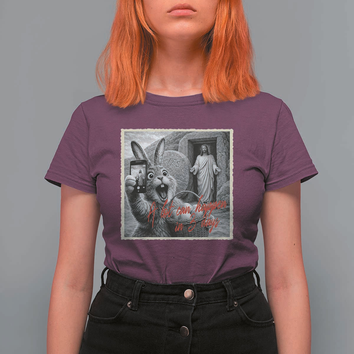 Funny Easter Jesus T Shirt For Women Christian Jesus Come Back Bunny Selfie