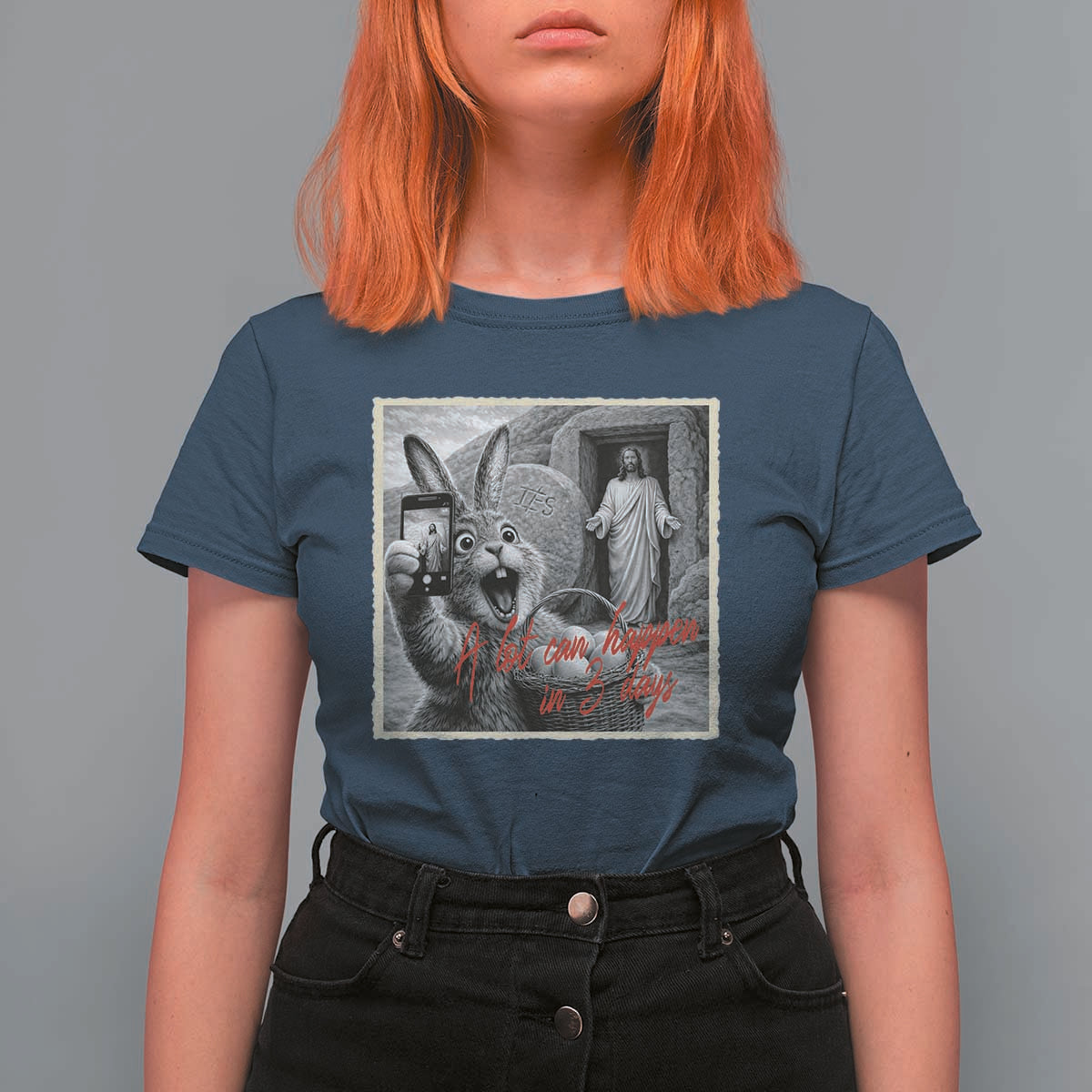 Funny Easter Jesus T Shirt For Women Christian Jesus Come Back Bunny Selfie