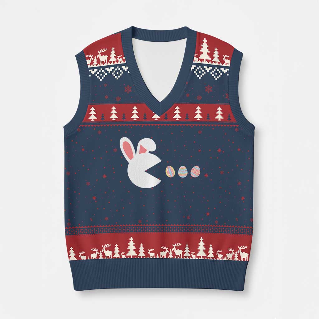 Funny Easter V-Neck Knit Sweater Vest Bunny Gamer Egg Hunter