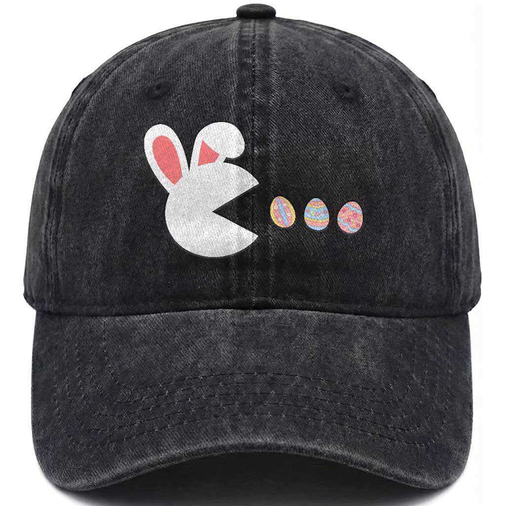 Funny Easter Washed Cotton Baseball Cap Bunny Gamer Egg Hunter