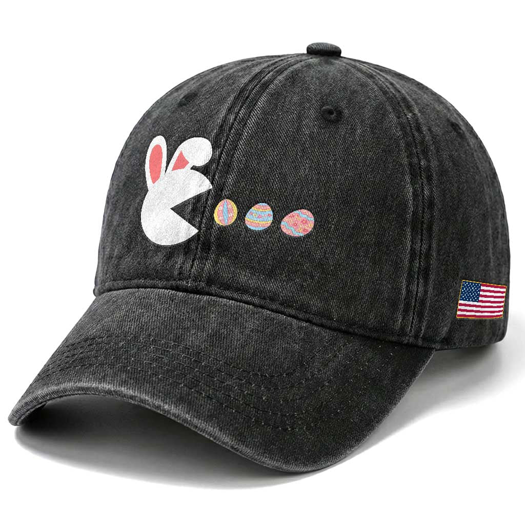 Funny Easter Washed Cotton Baseball Cap Bunny Gamer Egg Hunter