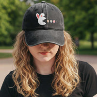 Funny Easter Washed Cotton Baseball Cap Bunny Gamer Egg Hunter