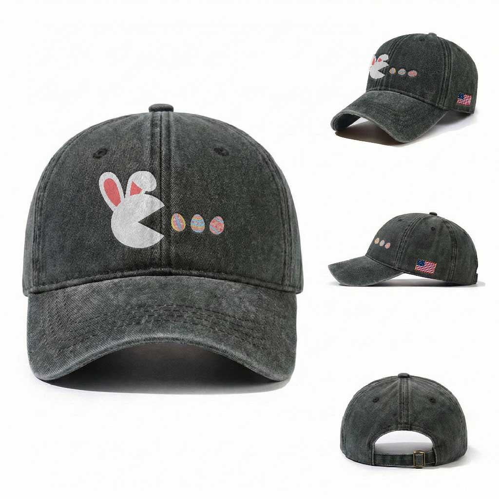 Funny Easter Washed Cotton Baseball Cap Bunny Gamer Egg Hunter