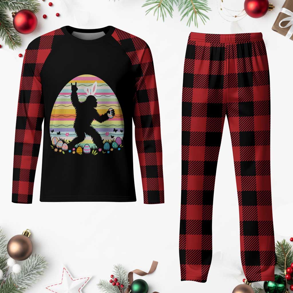 Funny Bigfot Easter Plaid Pajama Set Sasquatch Rock On Rabbit