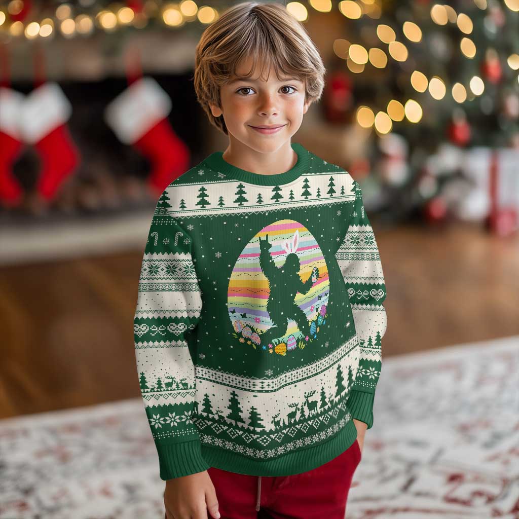 Funny Bigfot Easter Ugly Christmas Sweater Sasquatch Rock On Rabbit