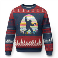 Funny Bigfot Easter Ugly Christmas Sweater Sasquatch Rock On Rabbit