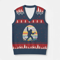 Funny Bigfot Easter V-Neck Knit Sweater Vest Sasquatch Rock On Rabbit