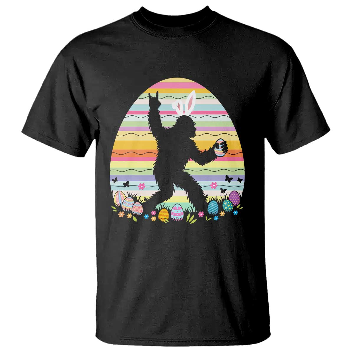 Funny Bigfot Easter T Shirt Sasquatch Rock On Rabbit
