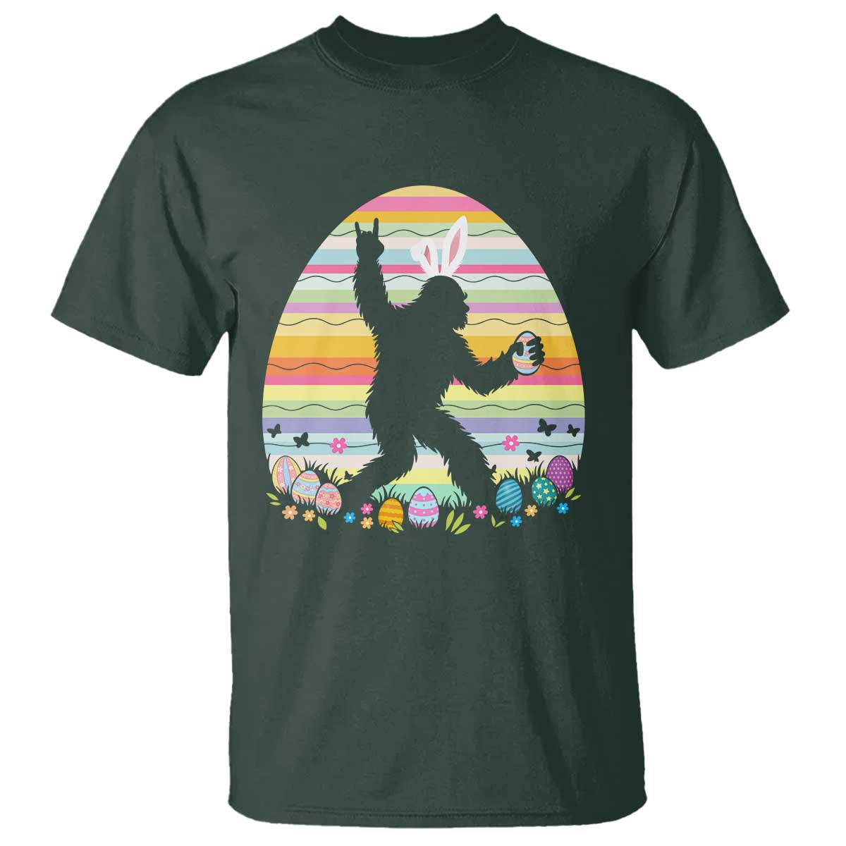 Funny Bigfot Easter T Shirt Sasquatch Rock On Rabbit