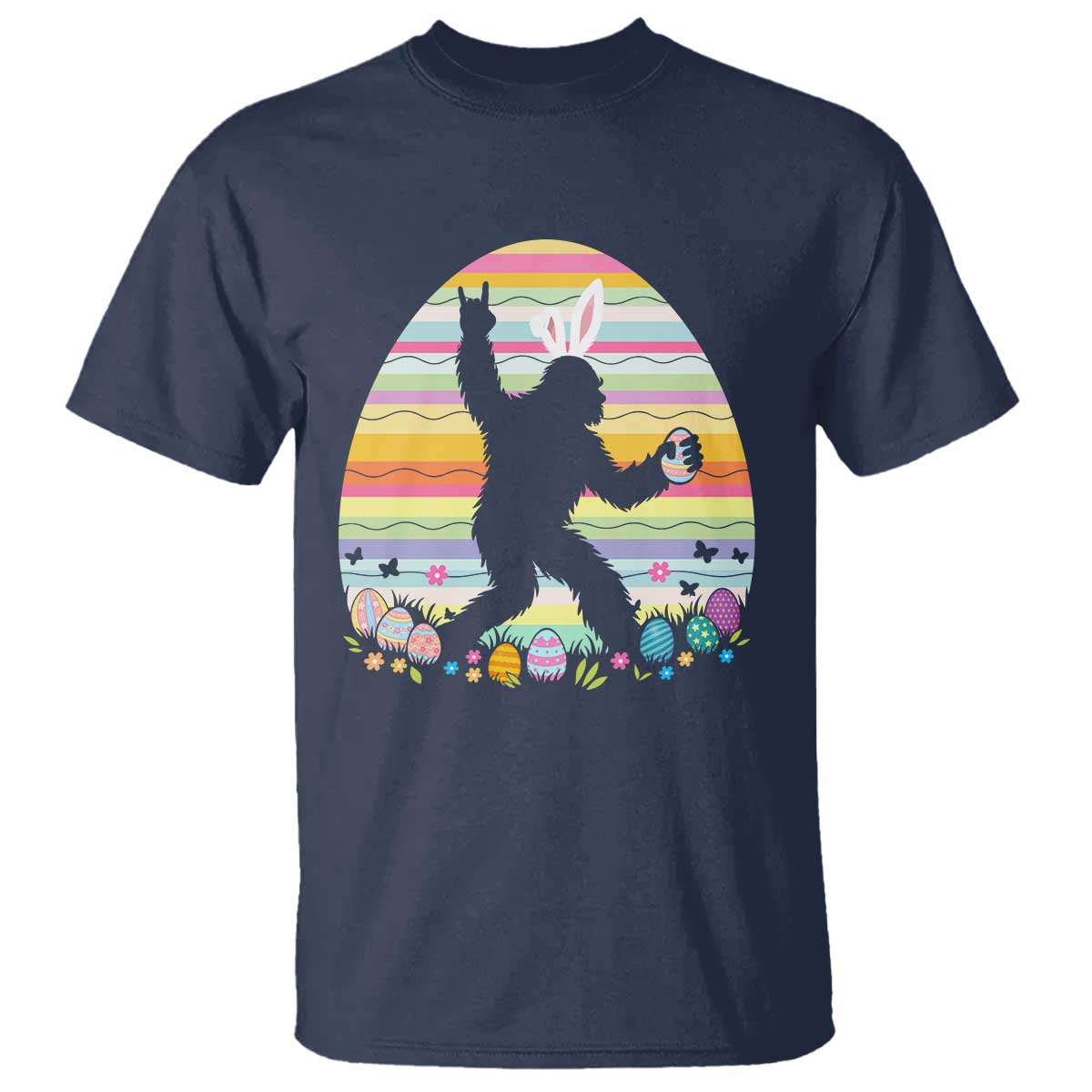 Funny Bigfot Easter T Shirt Sasquatch Rock On Rabbit