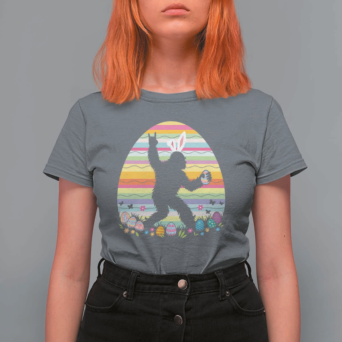 Funny Bigfot Easter T Shirt For Women Sasquatch Rock On Rabbit
