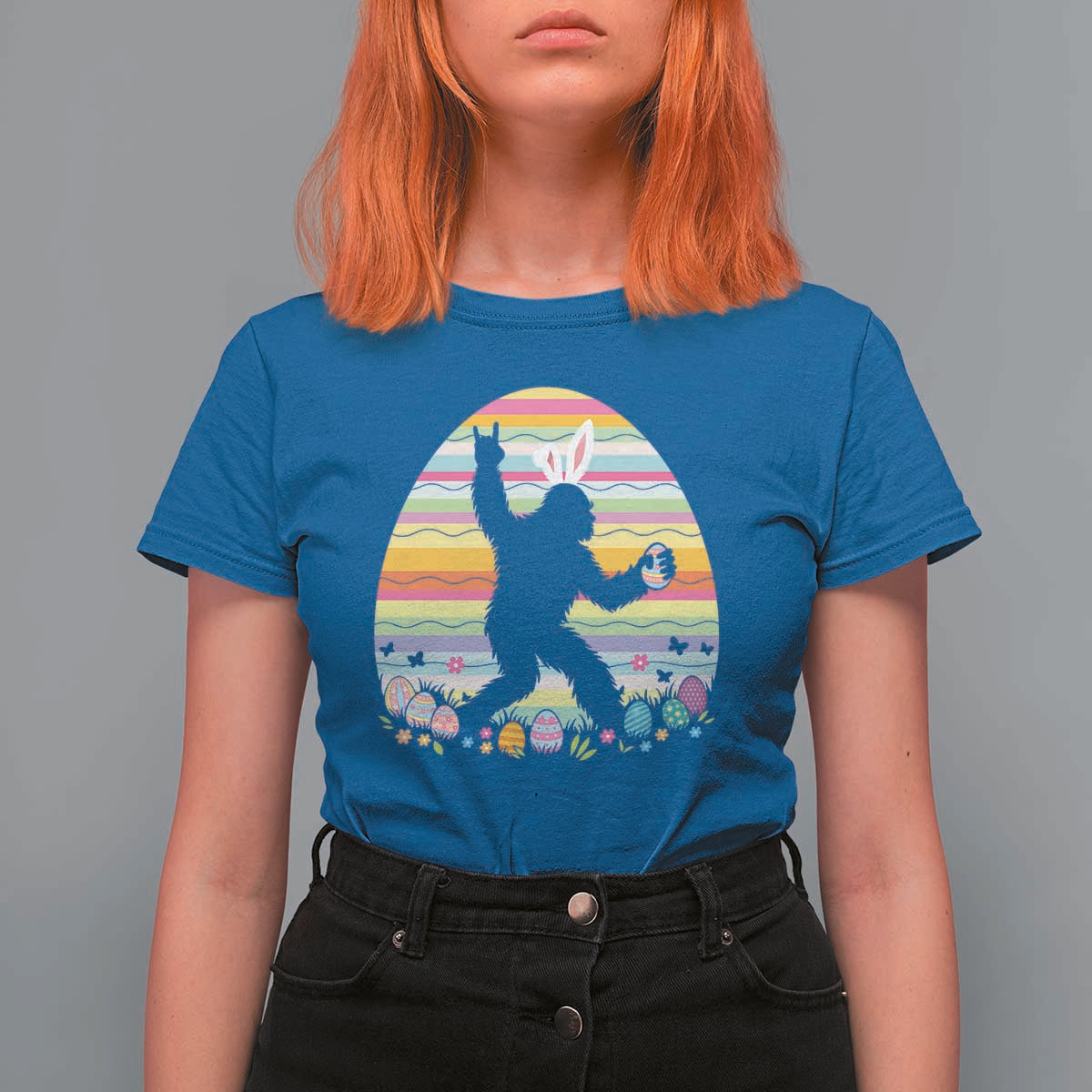 Funny Bigfot Easter T Shirt For Women Sasquatch Rock On Rabbit