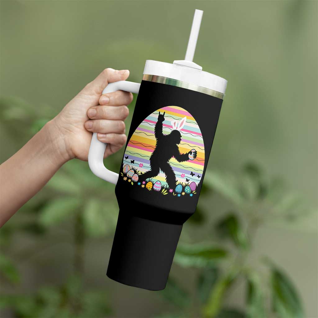 Funny Bigfot Easter Tumbler With Handle Sasquatch Rock On Rabbit