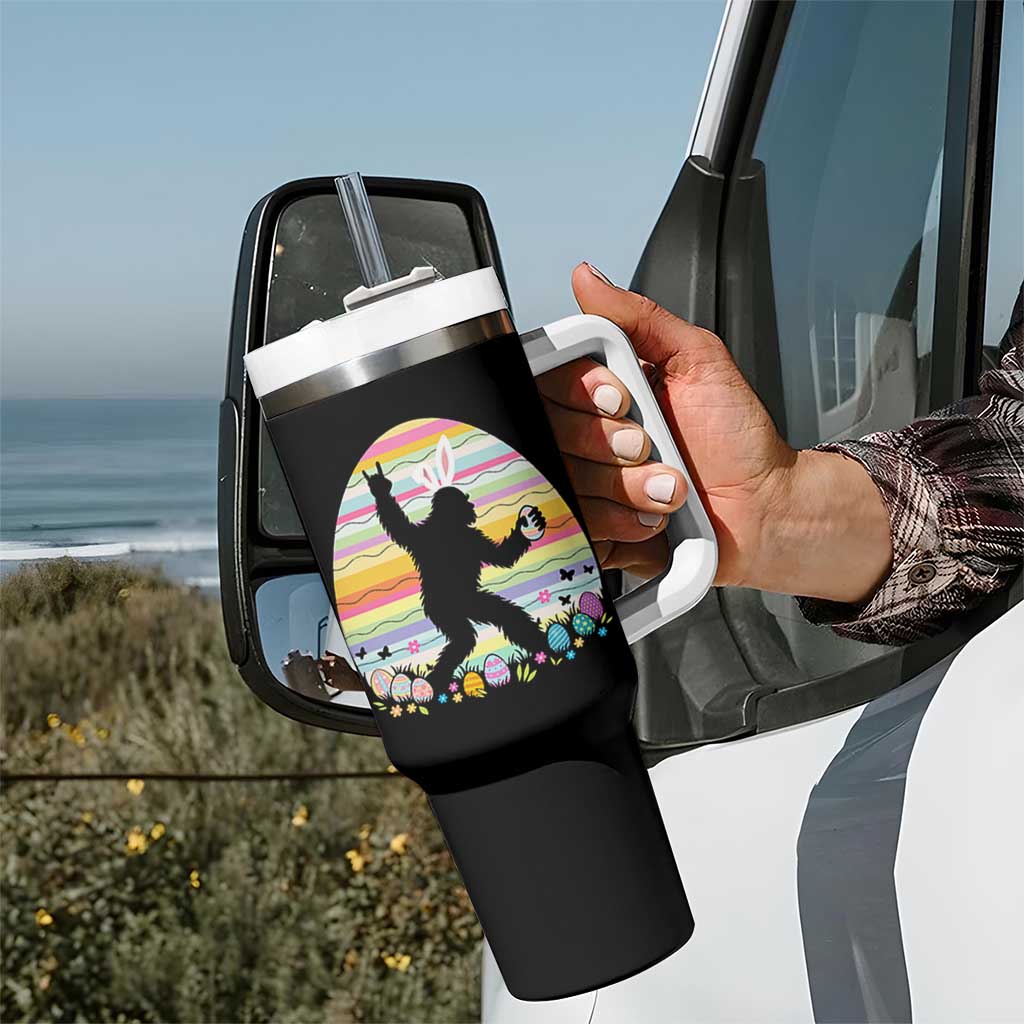 Funny Bigfot Easter Tumbler With Handle Sasquatch Rock On Rabbit