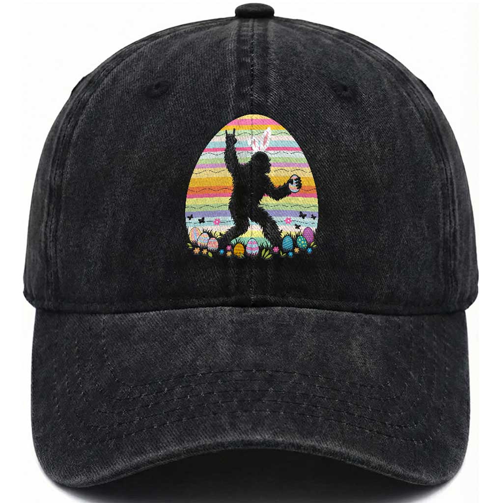 Funny Bigfot Easter Washed Cotton Baseball Cap Sasquatch Rock On Rabbit