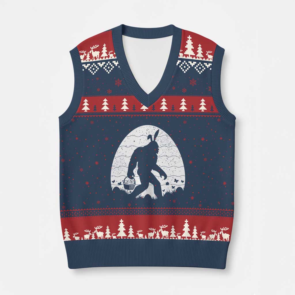 Funny Bigfot Easter V-Neck Knit Sweater Vest Sasquatch Rabbit Night Stroll Moon Egg