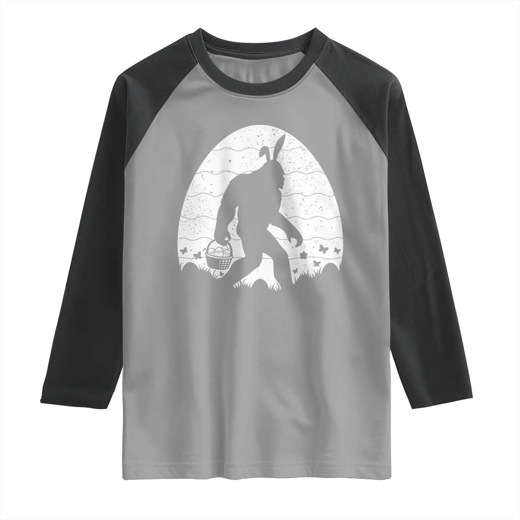 Funny Bigfot Easter Raglan Shirt Sasquatch Rabbit Night Stroll Moon Egg