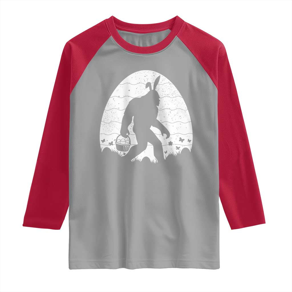 Funny Bigfot Easter Raglan Shirt Sasquatch Rabbit Night Stroll Moon Egg