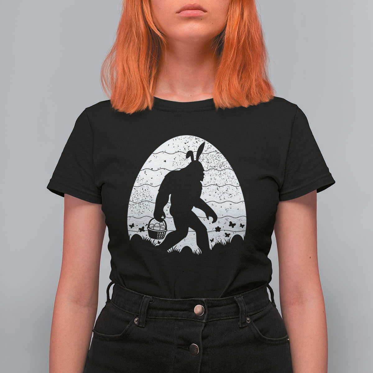 Funny Bigfot Easter T Shirt For Women Sasquatch Rabbit Night Stroll Moon Egg