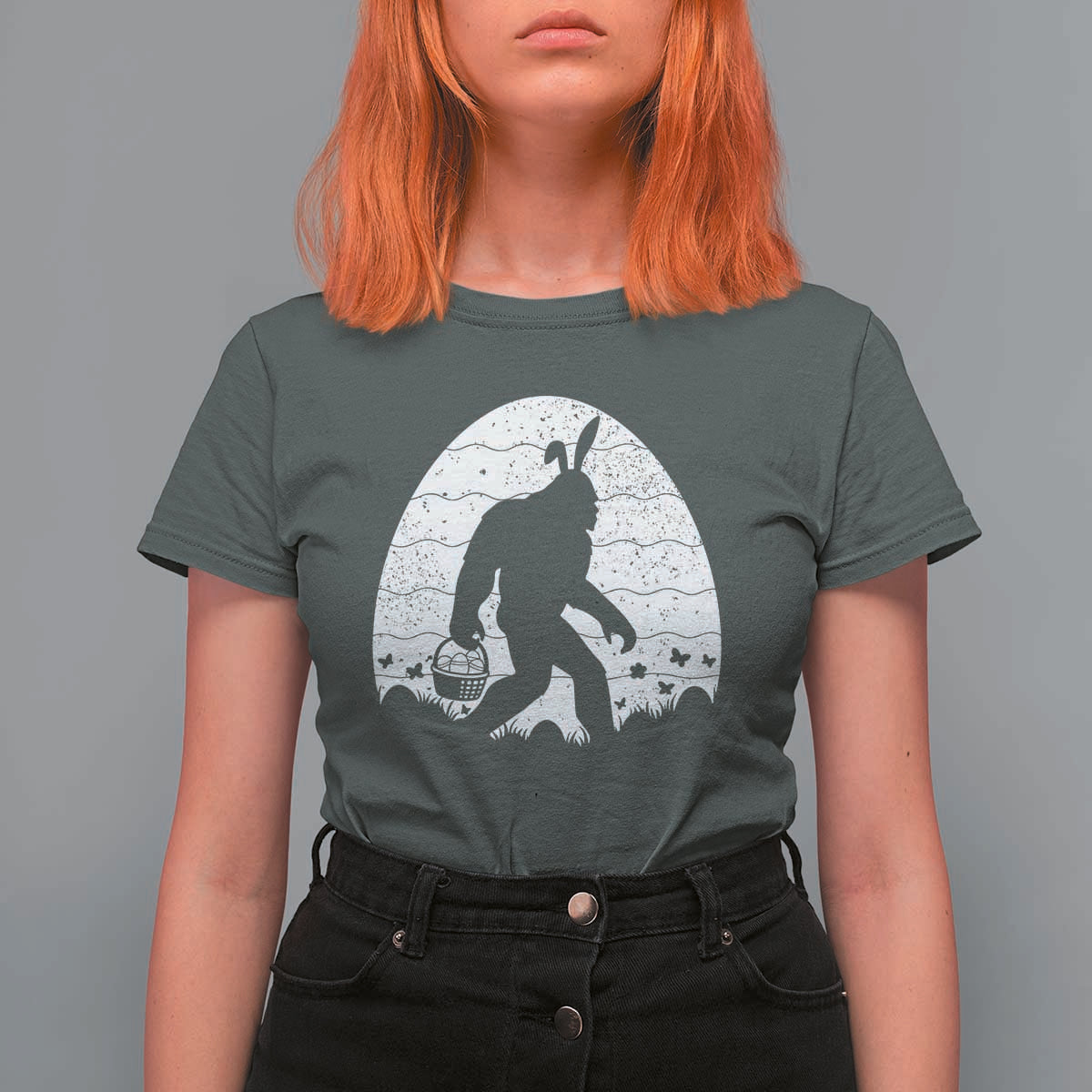 Funny Bigfot Easter T Shirt For Women Sasquatch Rabbit Night Stroll Moon Egg