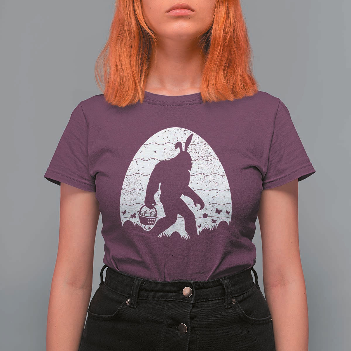 Funny Bigfot Easter T Shirt For Women Sasquatch Rabbit Night Stroll Moon Egg