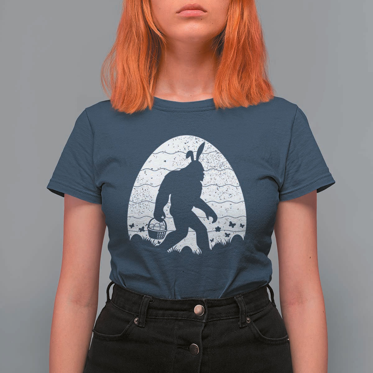Funny Bigfot Easter T Shirt For Women Sasquatch Rabbit Night Stroll Moon Egg