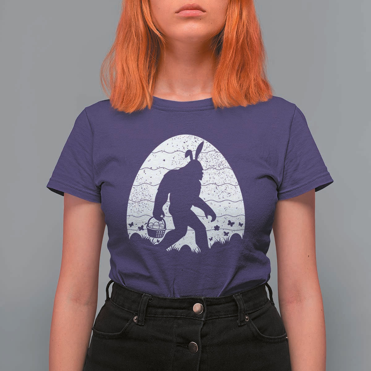 Funny Bigfot Easter T Shirt For Women Sasquatch Rabbit Night Stroll Moon Egg