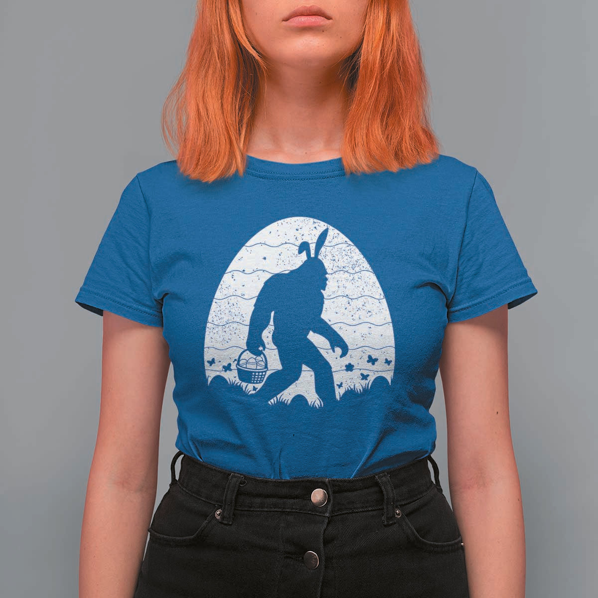 Funny Bigfot Easter T Shirt For Women Sasquatch Rabbit Night Stroll Moon Egg