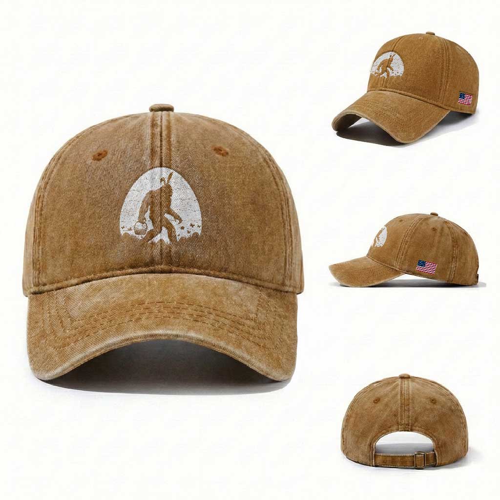 Funny Bigfot Easter Washed Cotton Baseball Cap Sasquatch Rabbit Night Stroll Moon Egg