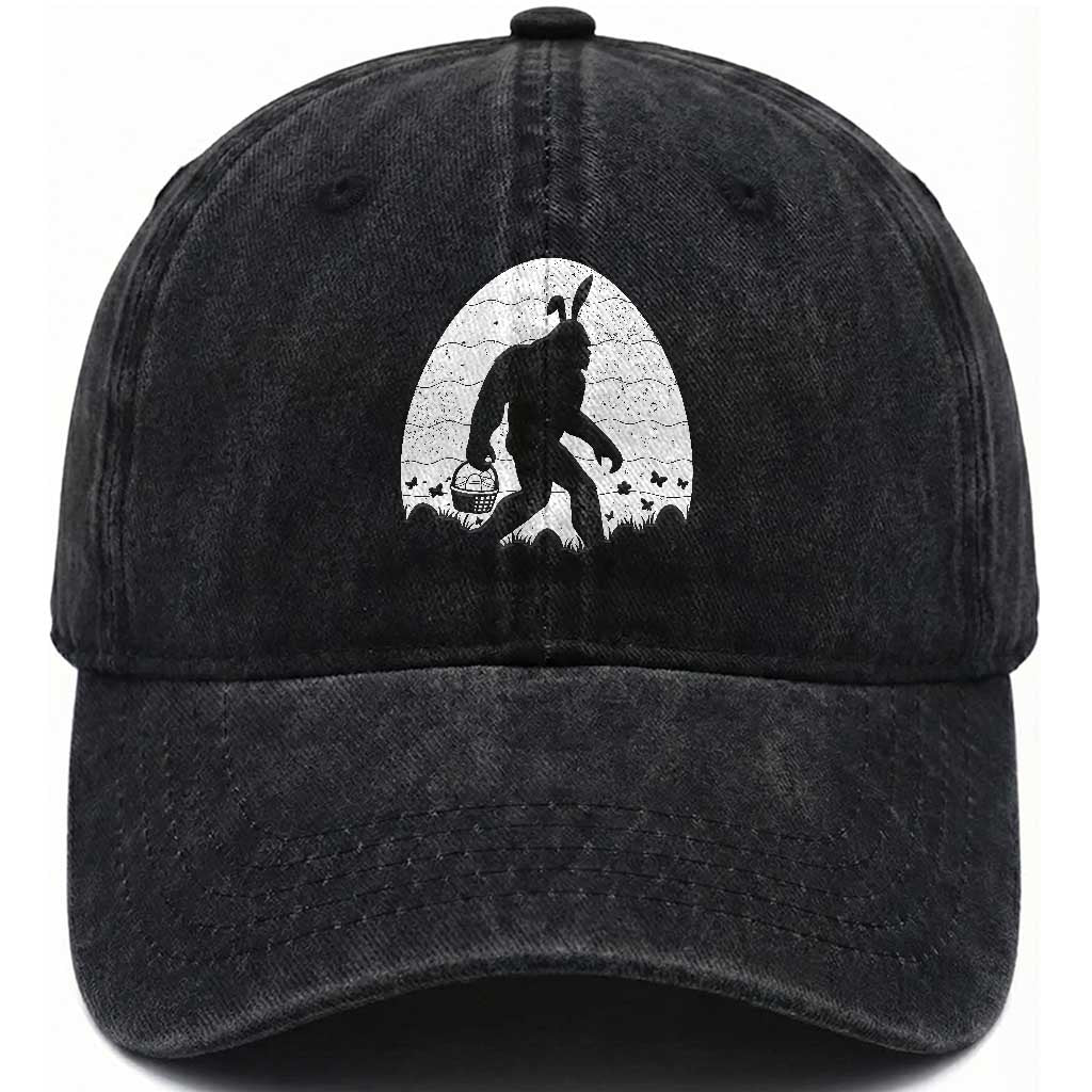 Funny Bigfot Easter Washed Cotton Baseball Cap Sasquatch Rabbit Night Stroll Moon Egg